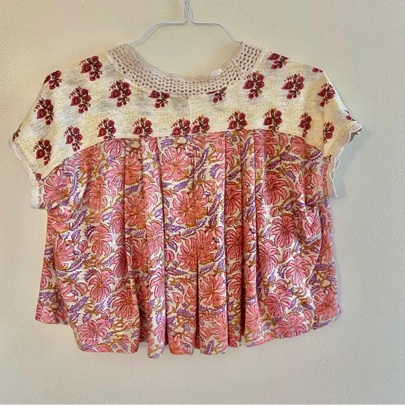 Free People Pink Floral Crop Leilani Blouse XS - Picture 6 of 6